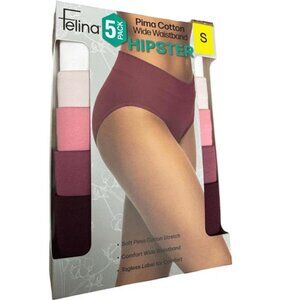 Felina Pima Cotton Wide Waistband 5 Pack Hipster Panties (Multı, Small)
